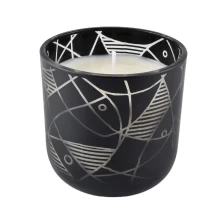 China Matte black glass candle jars with laser engraving pattern manufacturer