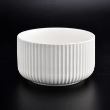 China white color ceramic candle containers with strips design manufacturer