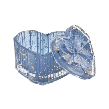 China Heart shape custom blue crystal empty glass candle jar with lid manufacturer