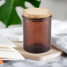 China hot sales amber glass candle jars with cork lid manufacturer