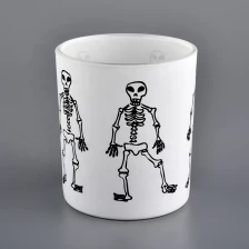 China home decor white glass candle jar with black artwork manufacturer