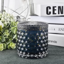China Manufacturer empty dark blue custom candle glass jars holder with lid manufacturer