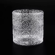 China Patent design clear embossed glass candle jars manufacturer