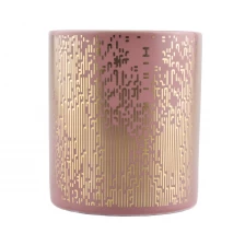 China luxury pink ceramic candle jars with gold artwork manufacturer