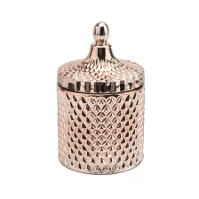 China luxury embossed glass candle jar with lid geo cut glass candle jar manufacturer