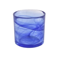 China home decor mini blue glass votive candle jar manufacturer