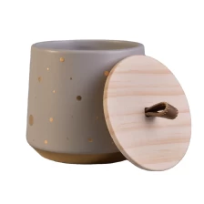 China Wholesales empty grey ceramic modern candle jar with wood lid manufacturer
