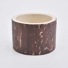 China 8oz brown wood pattern concrete candle holder for home decor manufacturer