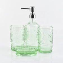 China Luxury green emboss  Glass bathroom accessories four sets manufacturer