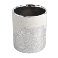 China empty ceramic candle jars with electroplating flower pattern manufacturer