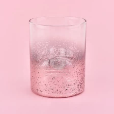 China glass candle vessels with spraying color and mercury decorations manufacturer