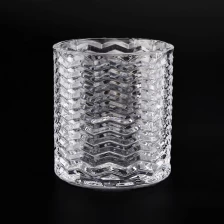 China Wholesale crystal clear embossed candle glass holder 16 oz candle jar manufacturer