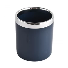 China matte color ceramic candle holder with silver color on top rim manufacturer