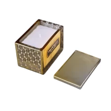 China Home decor scented gold square glass candle jars with lid 8oz 10oz manufacturer