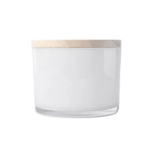 China luxury 14oz white glass candle jar with wood lid manufacturer