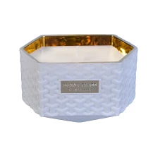 China Home decor custom woven scented luxury glass candle holder with wood lid manufacturer