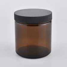 China 8oz / 9oz Straight Sided Amber Glass Jars For Cosmetic And Candles manufacturer