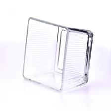 porcelana Tarro de vela de vidrio cuadrado transparente con raya al por mayor fabricante