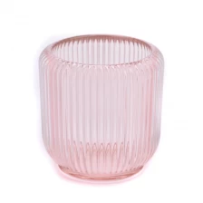 China pink glass candle vessels Ribber Glass Candle Jar wholesale manufacturer