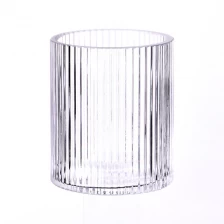 中国 批发电镀漆彩色 400 毫升垂直线带玻璃蜡烛罐家居装饰 制造商