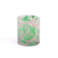 China Wholesale empty handmade glass candle jars with colored speckled glass candle holders manufacturer