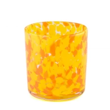 China Luxury custom yellow and red spotted glass candle jar home decoration manufacturer