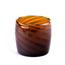 China Luxury 403ml round amber glass candle container with home decor manufacturer