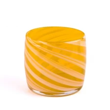 中国 批发黄纹玻璃蜡烛罐厂家 制造商