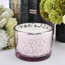 China Wholesale pink unique leaf pattern three core large glass candle jar manufacturer