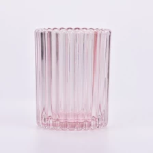 China 300ml vertical striped candle vessel pink glass candle jar for Valentine's Day manufacturer