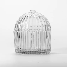 China house design 20oz striped glass candle jar with lid manufacturer