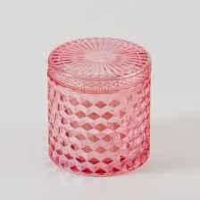 China Wholesale 10oz 12oz Different Surface Finishes Color Diamond Glass Candle Jar With Lids manufacturer