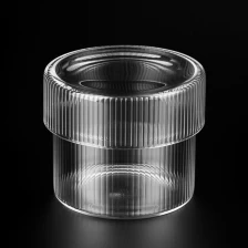 China Line Design Clear Glass Accept Custom Soy Candle Vessels with Cover manufacturer