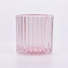 China 300ml pink glass with stripe scented candle vessel home decor manufacturer