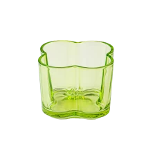 China Popular green color glass candle vessel with flower design manufacturer