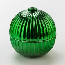 China Grüne runde Ballglaskerzengefäße mit Deckel Großhandel Hersteller