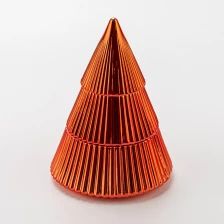 China Christmas Tree Style Stripe Surface 350ml Glass Candle Vessel with Cap manufacturer