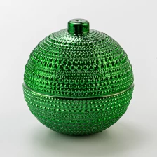 China Popular Style Green Embossed Electroplated Glass Candle Jar with Lid manufacturer