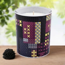 China Custom Geometric Embroidered Pattern Glass Candle Jars for Decoration manufacturer