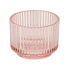 中国 粉色条纹彩色玻璃蜡烛罐带台阶情人节 制造商