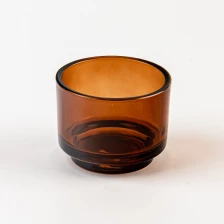 中国 透明琥珀色带台阶玻璃蜡烛罐批发 制造商