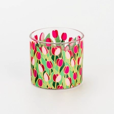 China Premium Custom Logo Flower Pattern Decal Glass Cylinder Candle Vessel Holder 165ml for Home Fragrance manufacturer