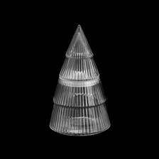 China Festive Christmas Tree Shaped Glass Candle Jar with Vertical Stripes Matching Glass Lid for Holiday Scented Candles manufacturer