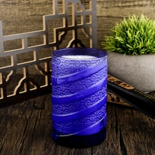 China Wholesale Cobalt Blue Spiral Embossed Glass Candle Jars manufacturer