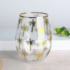 Cina Tumbler in vetro di vino senza stelo oro con decalcomanie per motivi di palma produttore