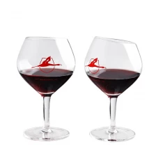 China bulk handmade custom printed design short thick stem slanted wine glasses wholesale manufacturer