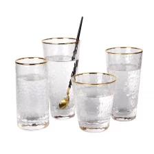 Çin Japon tarzı Altın Bench Hammer Highball Cam Kupa Kokteyl Cam Tumbler Seti üretici firma