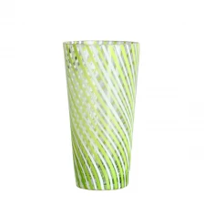 Çin Kurşun ücretsiz kristal 400ml 15 oz çizgili yeşil cam bardak fincan üretici firma