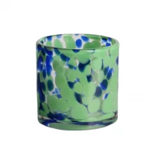 China Handcraft 250ml 6oz green and blue fritted Confetti glass candle jar manufacturer