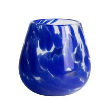 China Handmade 850ml 20oz blue fritted Confetti rounded glass candle jar manufacturer